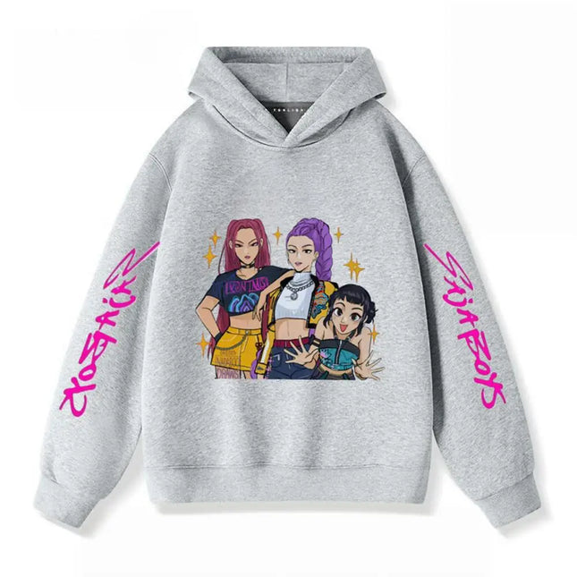 Gray Hoodies Trendy Casual Clothing Long Sleeve For Girls Child K-pop Demon Hunters Clothing Toddler New Printing Hooded Tops