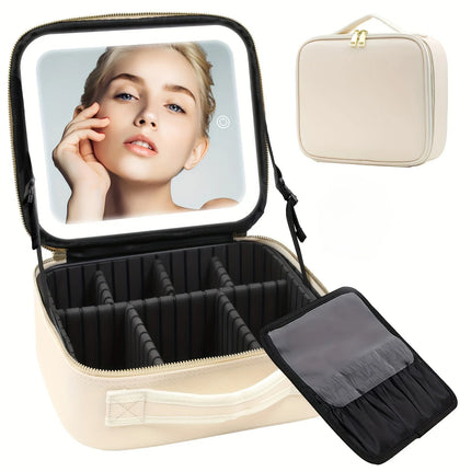 LED Lighted Travel Makeup Bag With Mirror Portable Waterproof Makeup Organizer Cosmetic Case, Birthday Gift For Girls Women