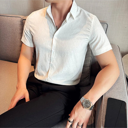 2025 Summer New Flower Shirts Men Short Sleeve Retro Casual Shirts Fashion Versatile Business Slim Social Party Tuxedo Blouse