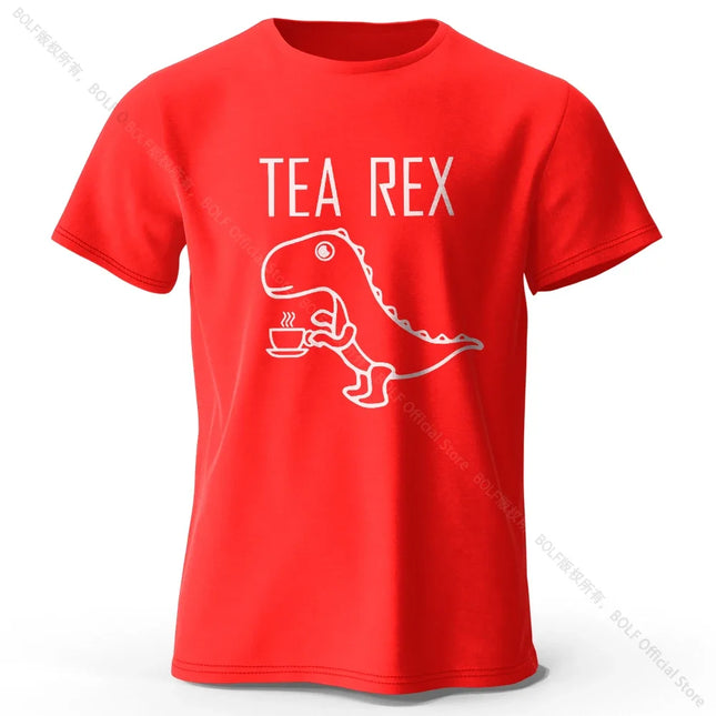 Tea-Rex Dinosaur Printed 100% Cotton T-Shirt, Soft & Breathable Round Neck Short Sleeve Tee, Unisex Fun & Quirky Style