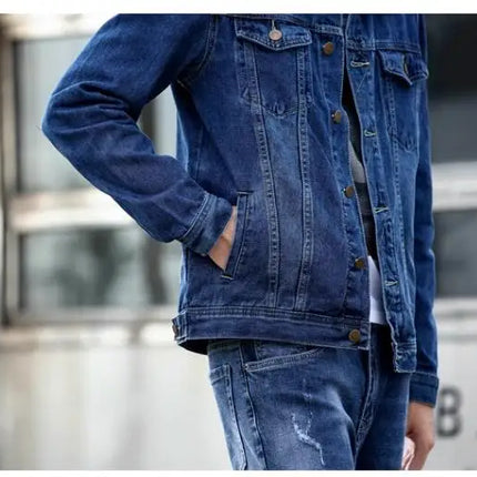 Summer New Men Pure Colour Denim Jacket Single-breasted Lapel Daily Casual Coats