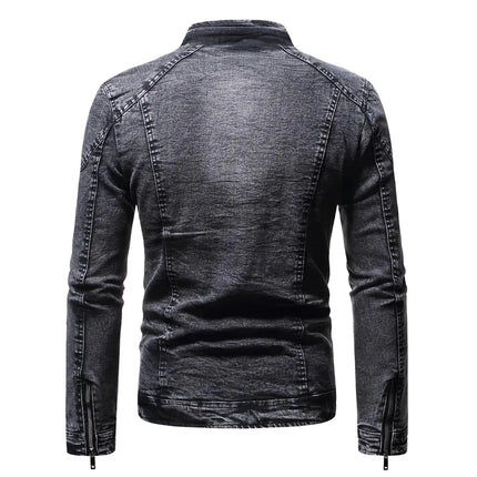 Blue Standing Collar Denim Jacket Men's, Fashion Casual Jacket, Black Gray Overcoat Male Outerwear M L XL XXL XXXL