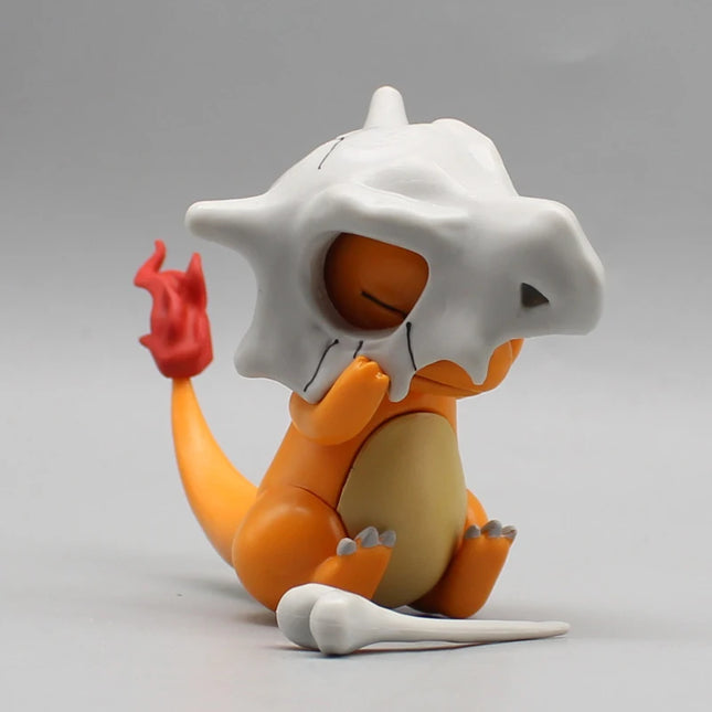 9cm Pokemon Charmander Wear A Cubone Helmet Anime Figure Model Gk Statue Boys Collection Desktop Decoration Ornament Toys Gifts