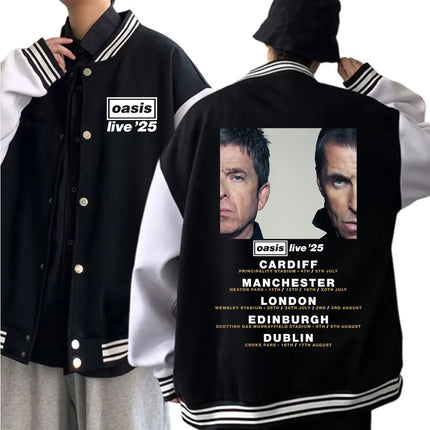 The Oasis Live 25 Tour 2025 Print Baseball Uniform Jacket Harajuku Baseball Jackets for Men Clothing Tops