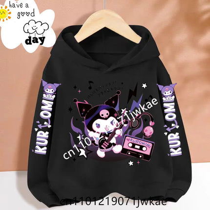 Cartoon Peripheral Pullover 3-12 Year Boys and Girls Hoodie The Spring and Autumn New Pattern Children's Kuromi Black Hoodies