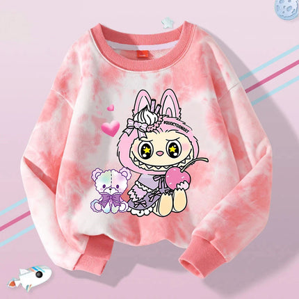 Labubu Round Neck Sweatshirt for Children Anime Cartoon Cute Hoodies Boys Girls Spring Sweet New Sports Shirt Kids Clothes Gifts