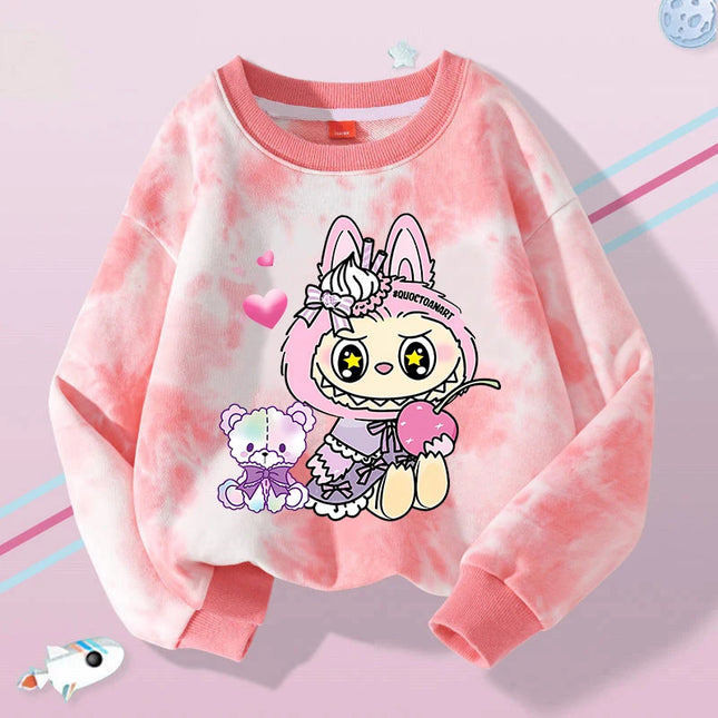 Labubu Round Neck Sweatshirt for Children Anime Cartoon Cute Hoodies Boys Girls Spring Sweet New Sports Shirt Kids Clothes Gifts
