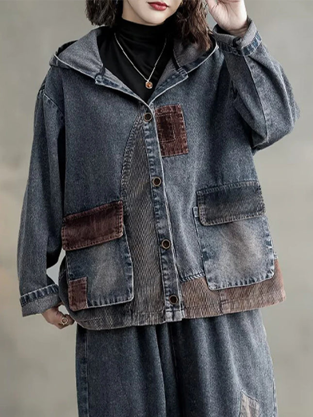 Max LuLu 2025 Spring Clothes Womens Fashion Denim Hooded Jackets Loose Vintage Coats Ladies Casual Classic Patchwork Outerwear