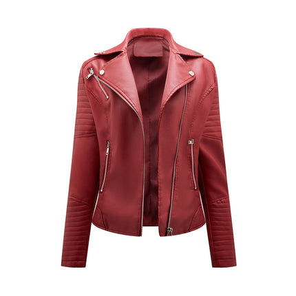 Spring and Autumn short women's leather jacket, Slim lapel biker suit, oblique zipper jacket women's coat