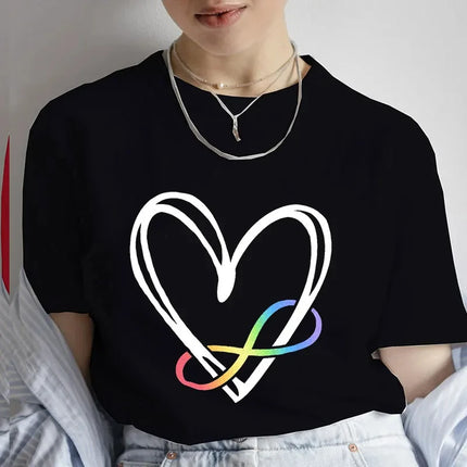 Women Short Sleeve Tee Clothing Ladies Fashion Y2k Graphic T-Shirt Autism Infinity Symbol Summer Loose Tshirt Neurodiversity Tee