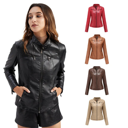 2025 Women's Leather Jacket Spring Autumn Thin Motorcycle Suit European Size Leather Jacket Short Fashion Women's Jacket
