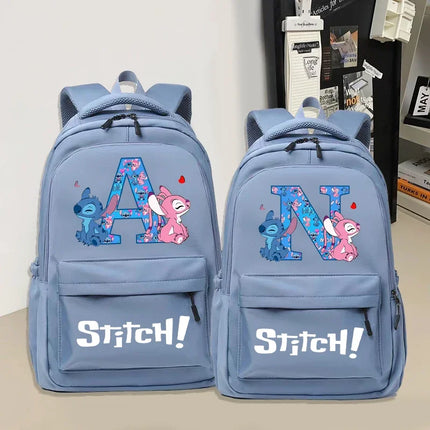 Disney Stitch Large Capacity Backpack Students Cartoon Nylon Waterproof Schoolbag Boys Girls Stationery Books Storage Bag Gifts