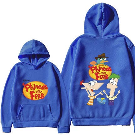 Phineas and FETRS KIds Pocket Hoodies For Boys and Girls Aged 2-12 Casual Harajuku Street Long Sleeved Printed Tops