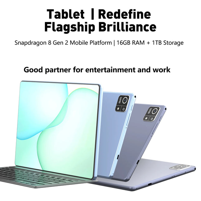 S8 Flagship Tablet 16GB + 1TB Android 14 Snapdragon 8 Gen 2 10.1-inch 2K Display Metal Unibody 10,000mAh Long-Lasting Battery