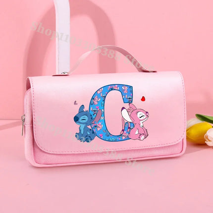 Disney Stitch Pencil Bags for Students Anime High-capacity Stationery Storage Box Boys Girls Letter A-Z Pen Bag School Supplies