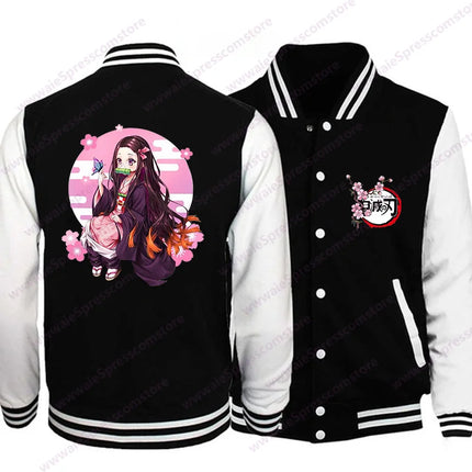 Women's Cute Anime Kamado Nezuko Harajuku Sweatshirt Fashion New Kamado Nezuko Baseball Jersey Jacket Top