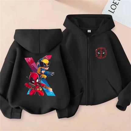 Deadpool & Wolverine Children Zipper cardigan Hoodies Girl Boy Kids Autumn Winter Clothing  Casual black Tops Sweatshirts