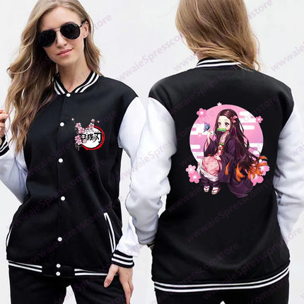 Women's Cute Anime Kamado Nezuko Harajuku Sweatshirt Fashion New Kamado Nezuko Baseball Jersey Jacket Top