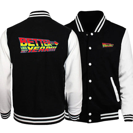 Back To The Future Out Of The Time Mens Suits New Fashion Tops Character Pattern Baseball Coats Fleece Oversized Male Clothing