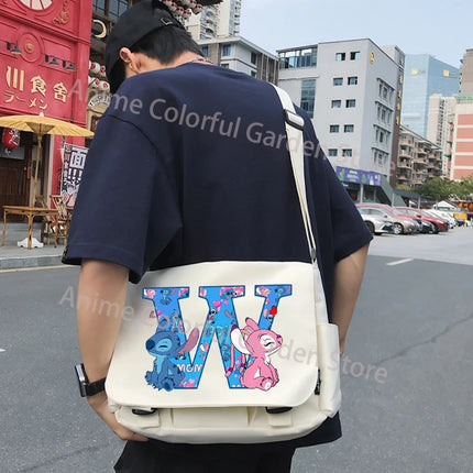 Disney Stitch Canvas Postman Bag for Men Women Anime High-capacity Shoulder Bag Students Portable Fashion Crossbody Pouch Gifts