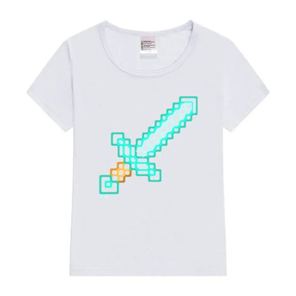 Neon Diamond Sword Kids T-Shirt Cartoon T-shirt Boy Girl Clothes Baby Tee Kids Shirt Tops For Children Short Sleeve Boys T-shirt