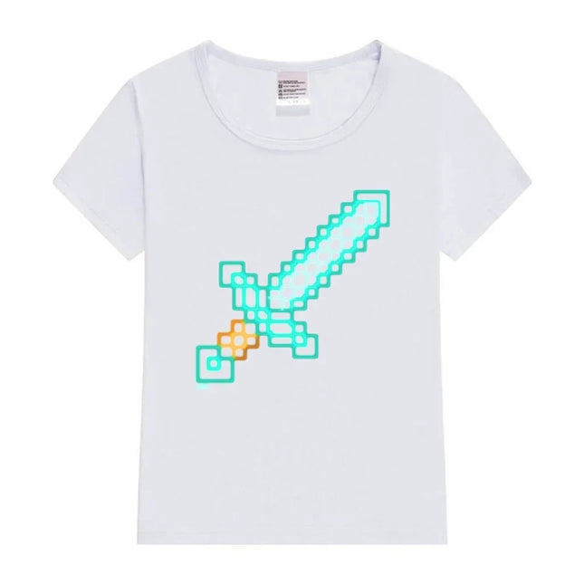 Neon Diamond Sword Kids T-Shirt Cartoon T-shirt Boy Girl Clothes Baby Tee Kids Shirt Tops For Children Short Sleeve Boys T-shirt