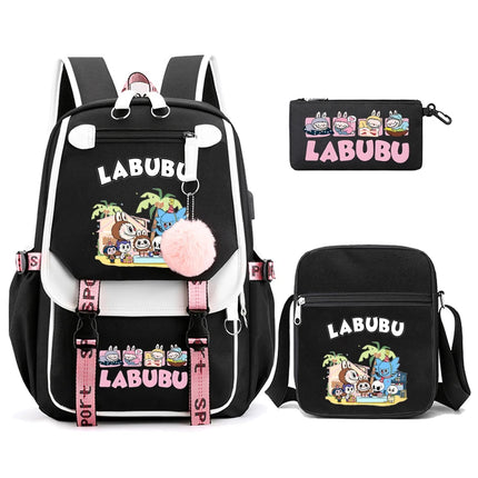 3Pcs/set Cartoon Printed Backpack with Shoulder Bag Pencil Case Bookbag Teenager Kid Student Boy Girl Schoolbag Colorful Bagpack