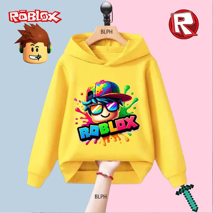 Kids' Hoodie with Roblox Colorful Character Print, Fashion Casual Sweatshirt for Boys Girls, Trendy Streetwear Pullover