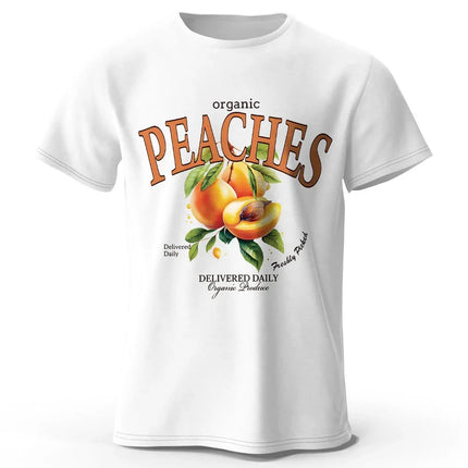 Lightweight Yellow Peach Graphic Tee 100% Cotton - Delicate Watercolor Style Breathable & Trendy Summer Top