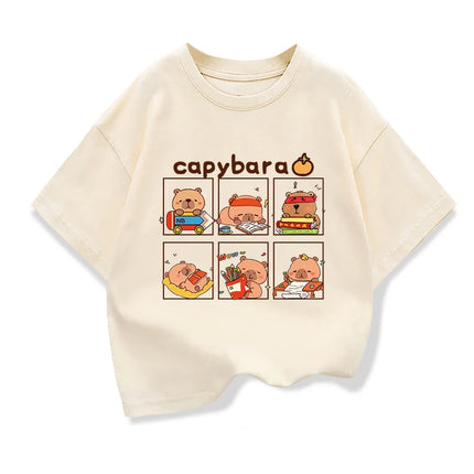 Children Short Sleeved Tees tshirt Cute Capibara Kids Cotton O-neck Casual Tops Loose T-shirt For Summer Teen Boys Clothes