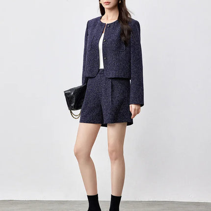 SENTUBILA Spring Women's Jackets 2025 Straight Cropped Office Lady Crewneck Long Sleeve Single Breasted Formal Coat 151W58771