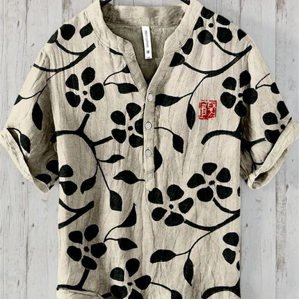 Men's and women's fashion summer casual St. Patrick's Day print Hawaiian linen V-neck shirt men's vacation seaside casual chen