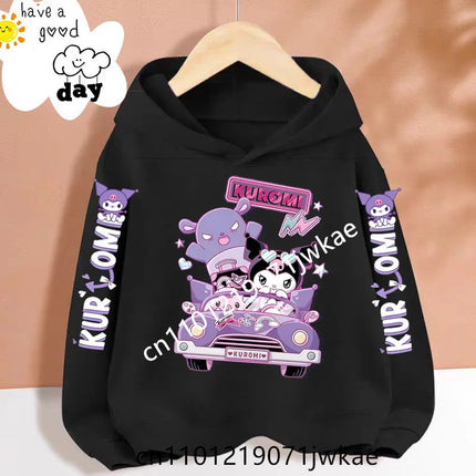 Cartoon Peripheral Pullover 3-12 Year Boys and Girls Hoodie The Spring and Autumn New Pattern Children's Kuromi Black Hoodies