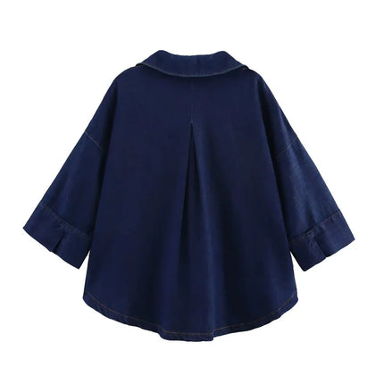 Summer Women's Suit High Waisted Wide Leg Jeans Denim Shirt Jacket Top 2025 Casual Loose Outerwear Trousers 2-piece Set