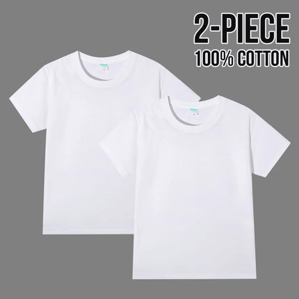 Simple Daily 2 Piece 100% Cotton T-shirt for Boys Girls Solid Color Crew Neck Short Sleeve Tops High Quality 2025 Kids Clothes