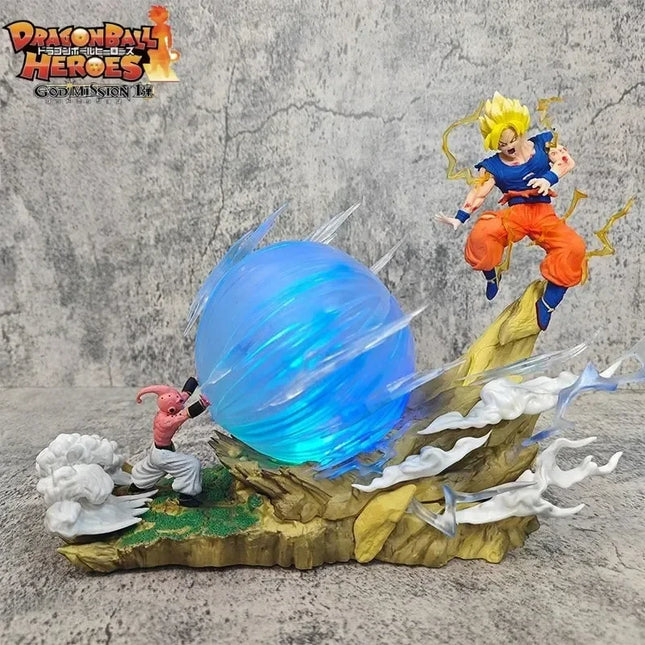 22cm Anime Dragon Ball Z Figure Son Goku VS Buu Battle Goku Figure GK Figurine Model Pvc Statue Collectible Decoration Doll Toys