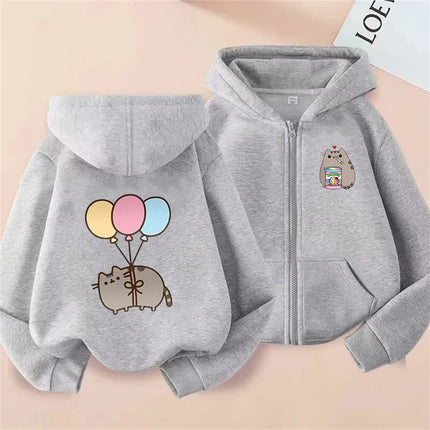 Cute Cat Pink Children's Hoodie tops Suitable age 3-12 Girls Sweatshirt coat Autumn Winter fashion Zipper style Hood Clothing