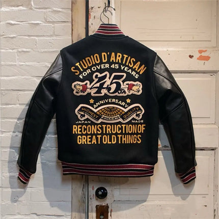 2025 American New Fashion Letter Embroidered Leather Sleeve Jacket Men Y2K Harajuku Hip-hop Popular Couple Baseball Uniform