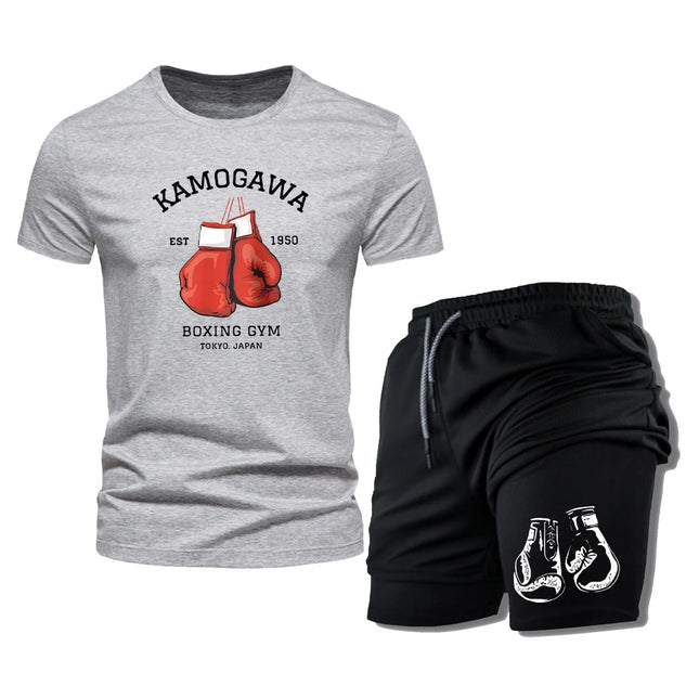 New Summer Men's Two Piece Set Casual T-Shirt And Shorts Set Mens Sports Suit Fashion Short Sleeve Tracksuit Clothing Men