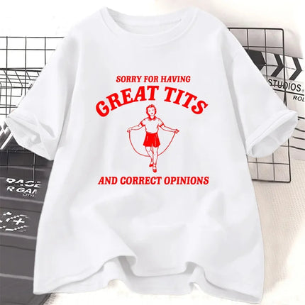 Having Great Tits T Shirts Cotton Casual Short Sleeve Tshirt Funny Quote Feminism T-Shirt Women's Tops Tee Clothing Streetwear