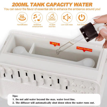 LED White Noise Speaker with 8 Nature Sound Portable BT Speaker Auto-Off Aroma Diffuser Sleep Aid Night Light Humidifier Machine