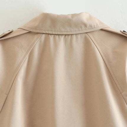 2024 Belt Cropped Trench Spring Jacket Women Vintage Streetwear Double Breasted Long Sleeve Top Female Coat Outfits