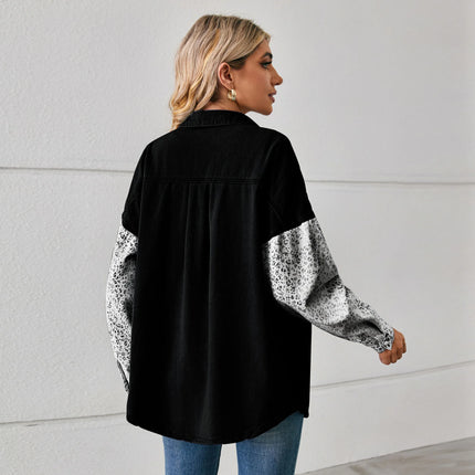 Washed Denim Jacket For Women Blouse Tops Long Sleeve Leopard Print Lady Shirt Casual Pocket Spring Women's Jean Cardigans