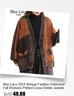 Max LuLu Brand Spring Womens Fashion Denim Corduroy Hooded Jackets 2025 Ladies Casual Vintage Embroidery Coats Classic Outerwear