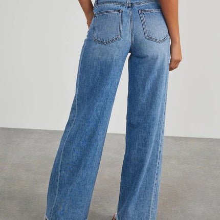 Spring Summer New Women's Clothing Solid Color Loose Wide Leg Side Seam Stitching Frayed Hem Jeans