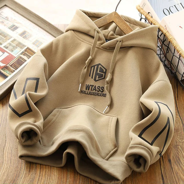 4-14 Years Winter New Boys Hoodies Autumn Lining Plus Velvet Thick Warm Sweatshirt For Teen Boys Letter Print Pullover Tops