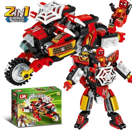 NEW Disney Superhero Transforming Mecha Motorcycle 2 in 1 Building Blocks Sets Movie Avengers Model Bricks Kit Kids Toys Gift