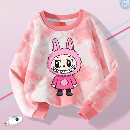 Labubu Round Neck Sweatshirt for Children Anime Cartoon Cute Hoodies Boys Girls Spring Sweet New Sports Shirt Kids Clothes Gifts