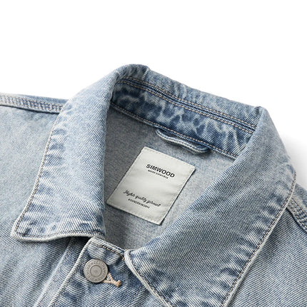 SIMWOOD 2025 Spring New Oversize 12.5oz Classical Denim Jackets Men Washed Vintage Casual Jacket