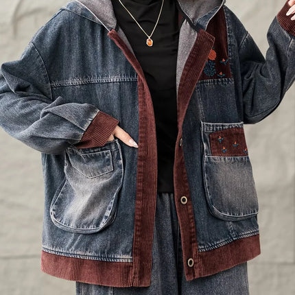 Max LuLu Brand Spring Womens Fashion Denim Corduroy Hooded Jackets 2025 Ladies Casual Vintage Embroidery Coats Classic Outerwear